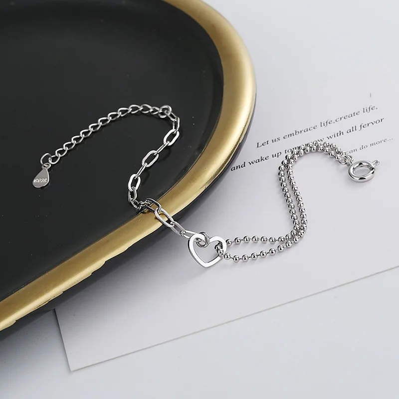 925 Sterling Silber Doppel-Liebesherz Hohle Runde Perlen Armband Damen Mode Romantischer Schmuck Klassisch Verstellbar – Detail 36