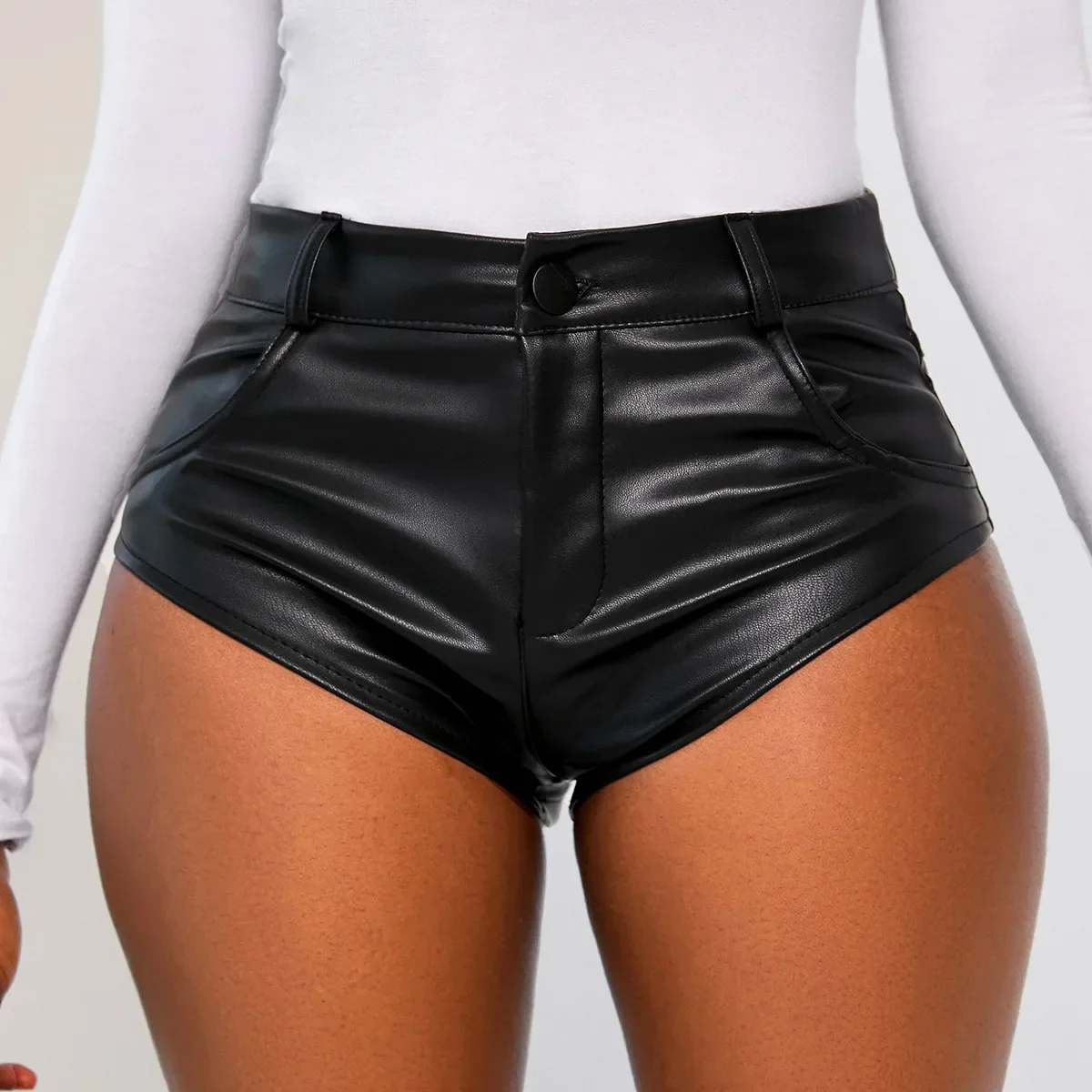 DSMTRC High Waist Leather Shorts Black Club Woman Clothes Pantalones Cortos Shorts Feminino Sexy Booty Shorts Women 2024