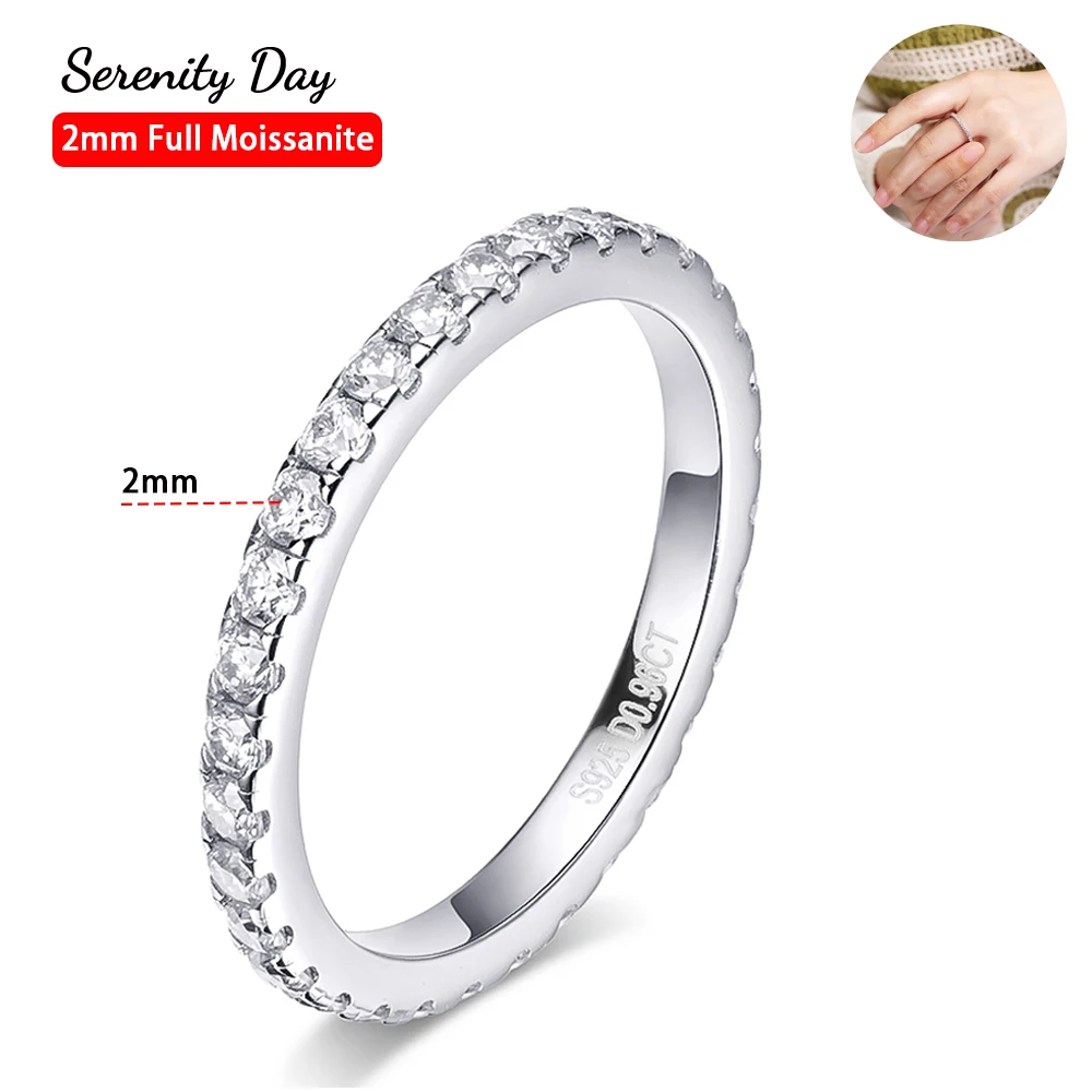 Serenity D Color 2mm Real Moissanite Row Rings For Women S925 Silver Bands Plated Pt950 Wedding Ring Fine Jewelry GRA Certified