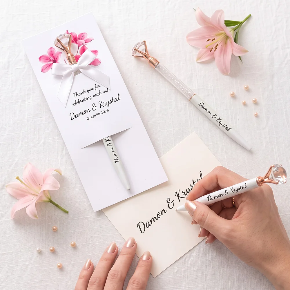 Custom Pearl Ballpoint Pen, Personalized Name Printed Metal Pen, Topper Wedding Favor,