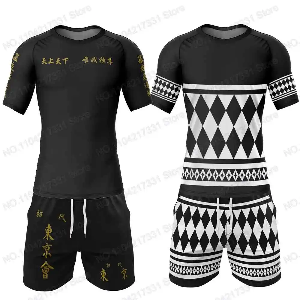 

Tokyo Revengers Anime Rash Guards Surfing Jersey Beach Shirts Swimwear Diving Gym Shorts MMA BJJ Men Jiu Jitsu Fitness Sets