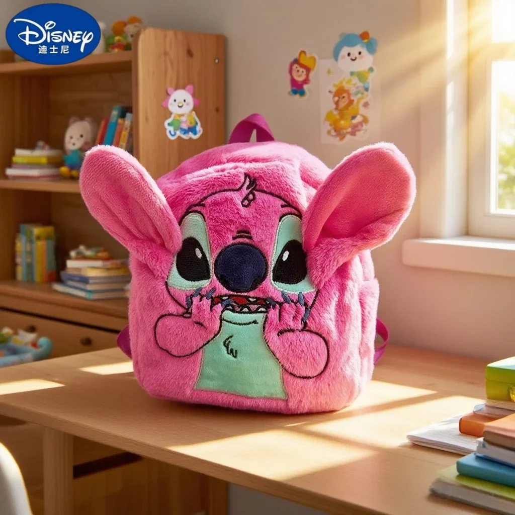 Disney Children's Backpack Cute Plush Stitch Cartoon Backpack Large-Capacity Kindergarten Bag For Kids Gifts Unisex