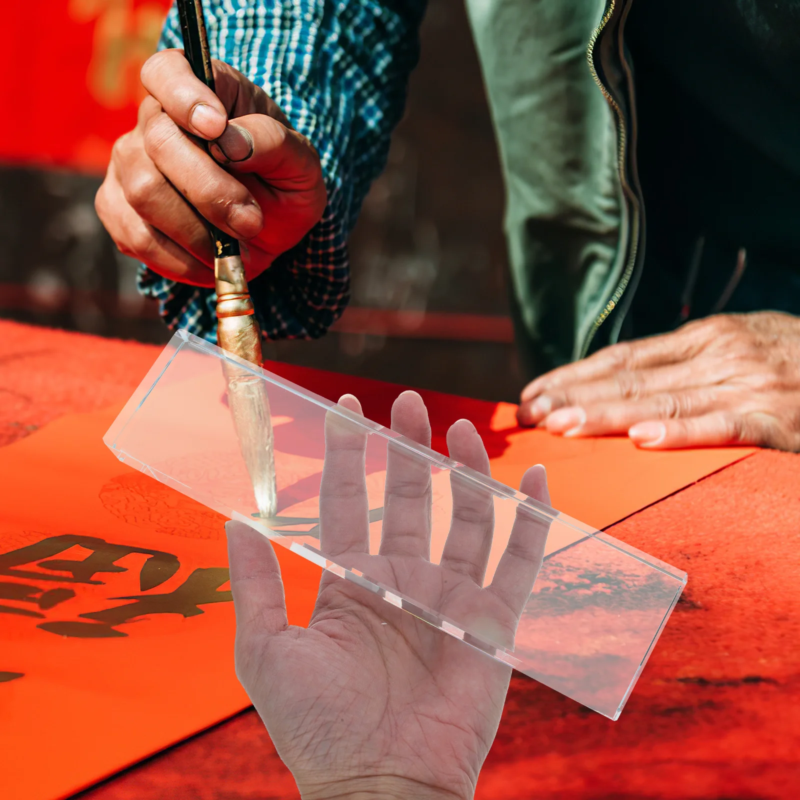 

Clear Glass Calligraphy Paperweight Polished Long Bar Shape for Chinese Calligraphy Painting Desk Decor Glass Crystal