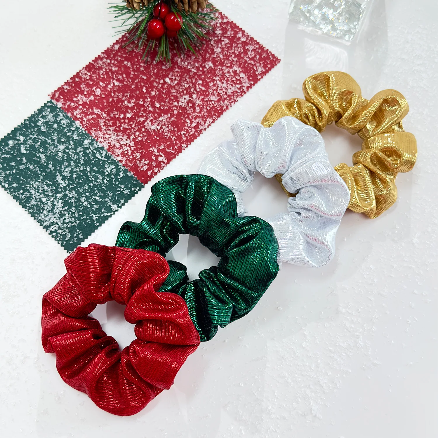 

High Elastic Simple Shiny Thread Solid Color Scrunchy Set for Women Christmas Fashion Versatile Hair Accessory Premium Portable