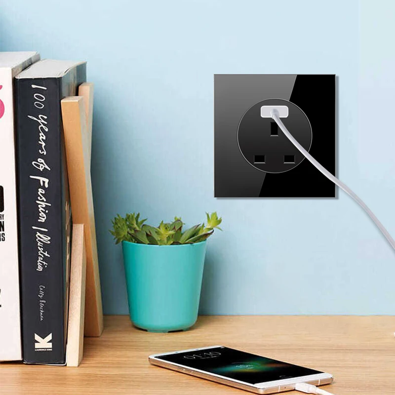 PSSRISE G12 EU UK FR Wall Switch Socket with LED Indicator USB Power Outlet Full Tempered Glass Panel Light Switch USB Socket