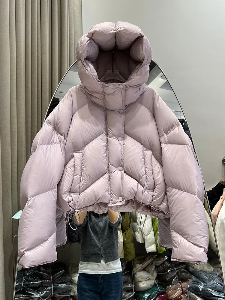 Veste courte à capuche pour femme, manteau d'hiver, mode coréenne, Parkas épais et chauds, ample, canard blanc, rose, vêtements d'extérieur, 2024