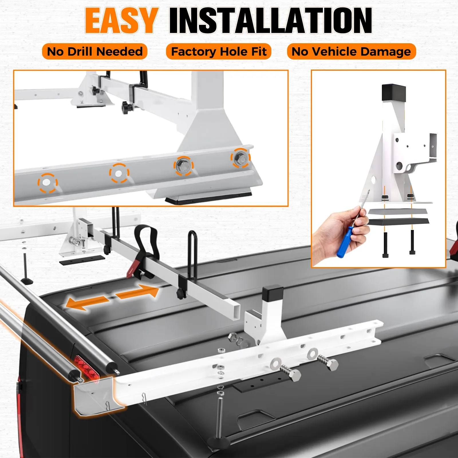 رف سلم سقف شاحنة البضائع مع أسطوانة مقاس 24 بوصة تناسب 2013+ مرسيدس ميتريس