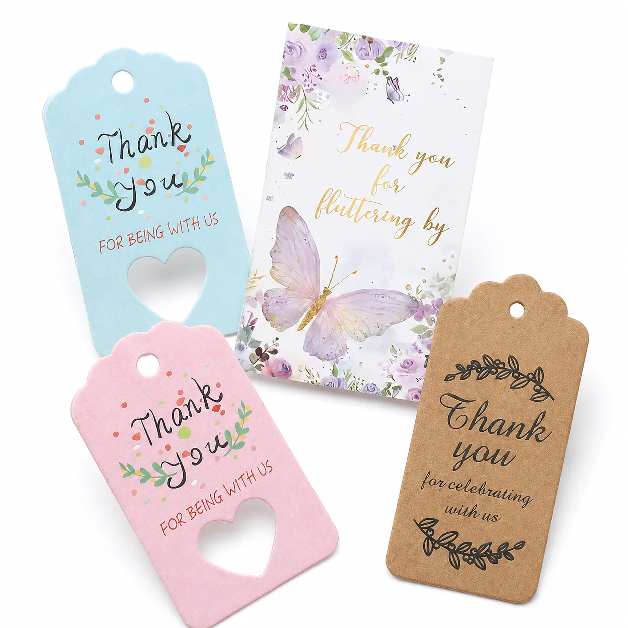 50 Stück Dankeschön-Geschenk-Etiketten Schmetterling Hohles Herz Papieretiketten Hochzeit Party Gastgeschenk Bastelverpackung Hängeetiketten DIY Deko – Detail 6