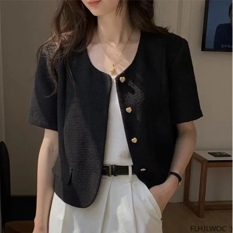 Veste courte chic coréenne pour femmes, tenue de bureau, nouveau design, japon, boutons solides, noir, rose