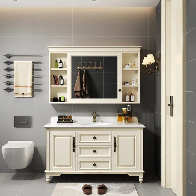 

Oak bathroom cabinet combination, floor-to-ceiling face wash and hand wash basin, solid wood wash basin