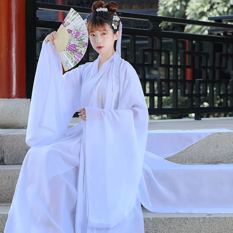 Female Hanfu Dress Cape Suits Summer Casual Women Traditional Chinese Style Long Dress Black Red White Fairy Princess Clothing