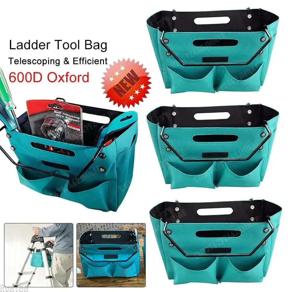 Telescoping Ladder Tool Bag Waterproof Oxford Cloth Tools with Pockets Hanging Bag Herringbone Ladder Tool Storage Bag