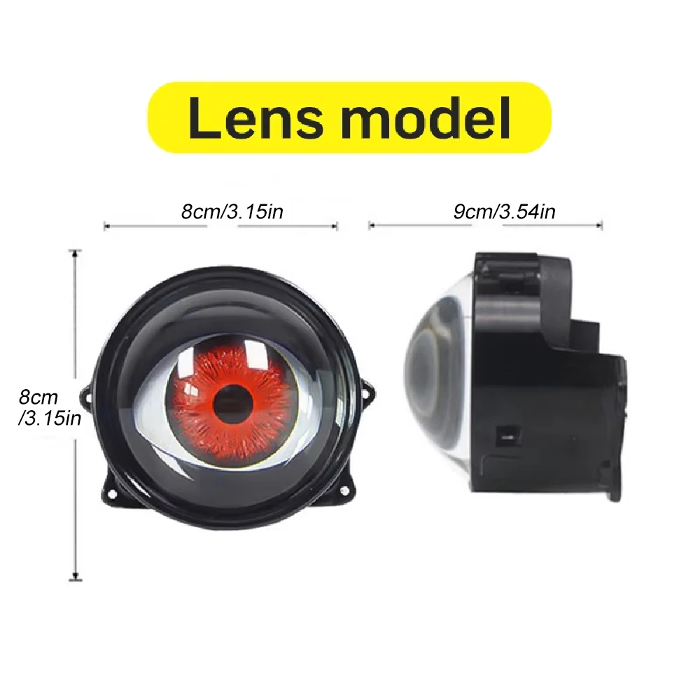 2PCS Dynamic Devil Eyes LED Headlights, Blinking Red Demon Eye Lights with Color Lenses, Halloween Car Eyeball Decoration