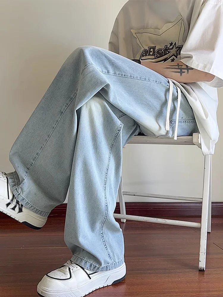 

Мужские джинсы Laisel из ледяного шелка, летние тонкие драпированные прямые широкие брюки, свободные брюки с кондиционером