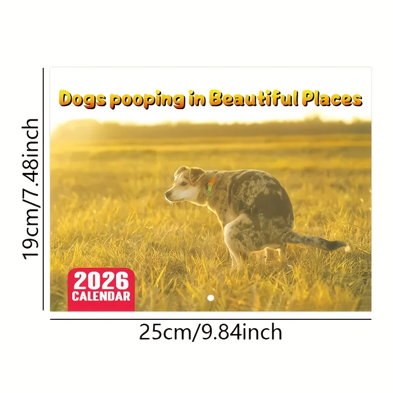 2026Fun Dog Poop Pattern Calendar ，Contains funny canine art paintings，Suitable for home or office use，Unique Gift Choice