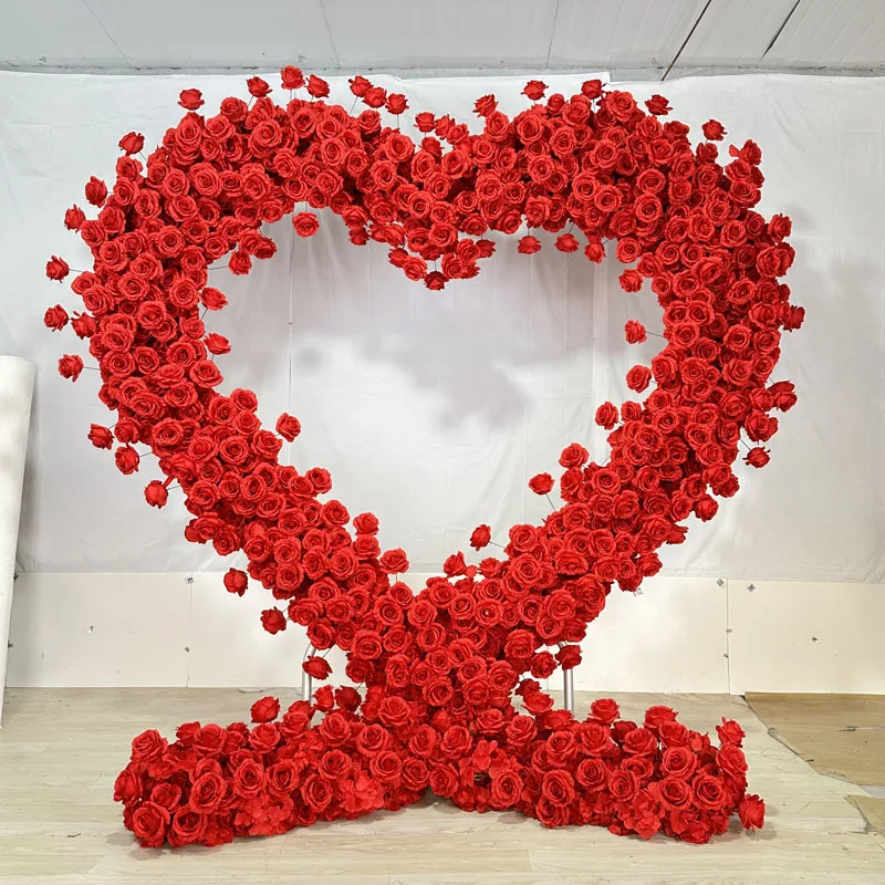 

Artificial red heart-shaped arched flower wall, wedding heart-shaped, arched holiday decoration