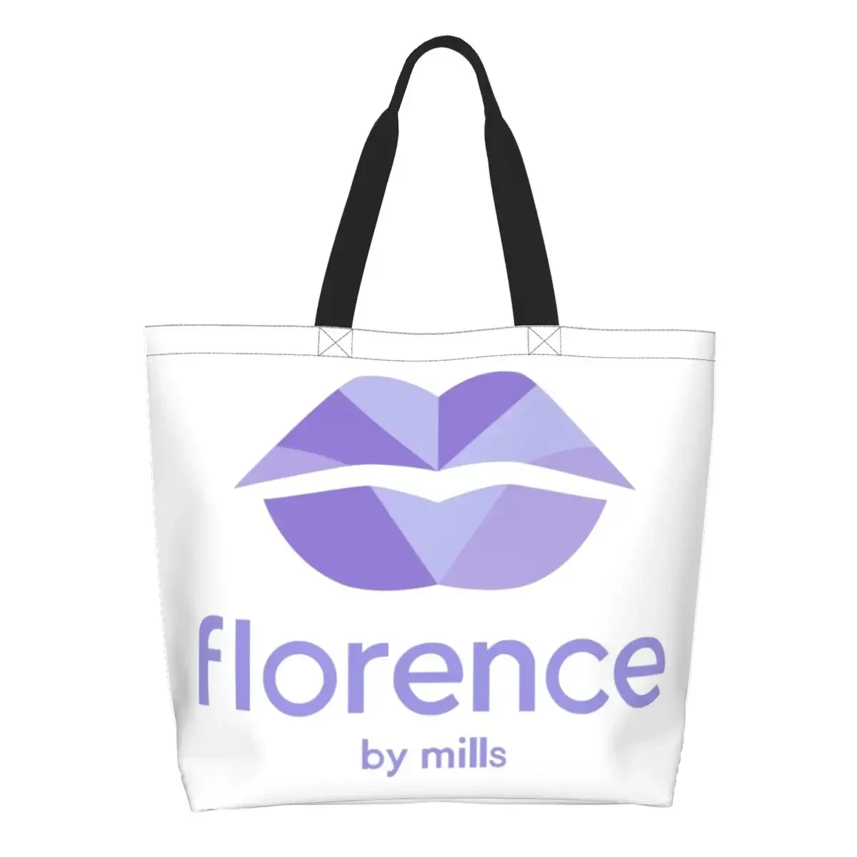 Florence By Mills Grocery Shopping Bag Kawaii Print Canvas Shopper Tote Shoulder Bag Large Capacity Portable Handbag