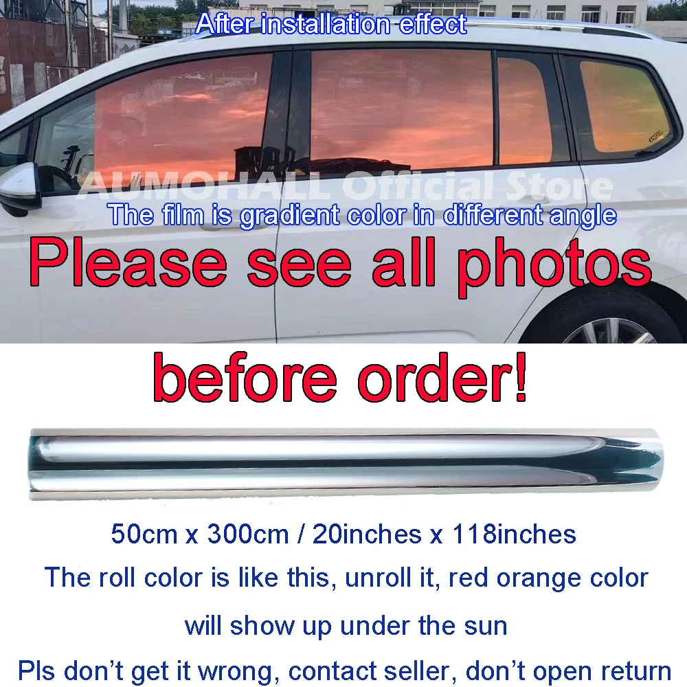 

50x300CM VLT 78% Chameleon Car Side Window Tints, Sunset Red Orange Color Changing Window Foils Solar Protection Film