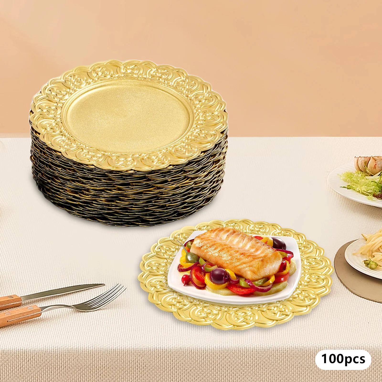 

Charger Plates Set Round Charger Plates Charger Plate for Wedding Party Charger Plates 100PCS Packed Western Dim Sum Plates