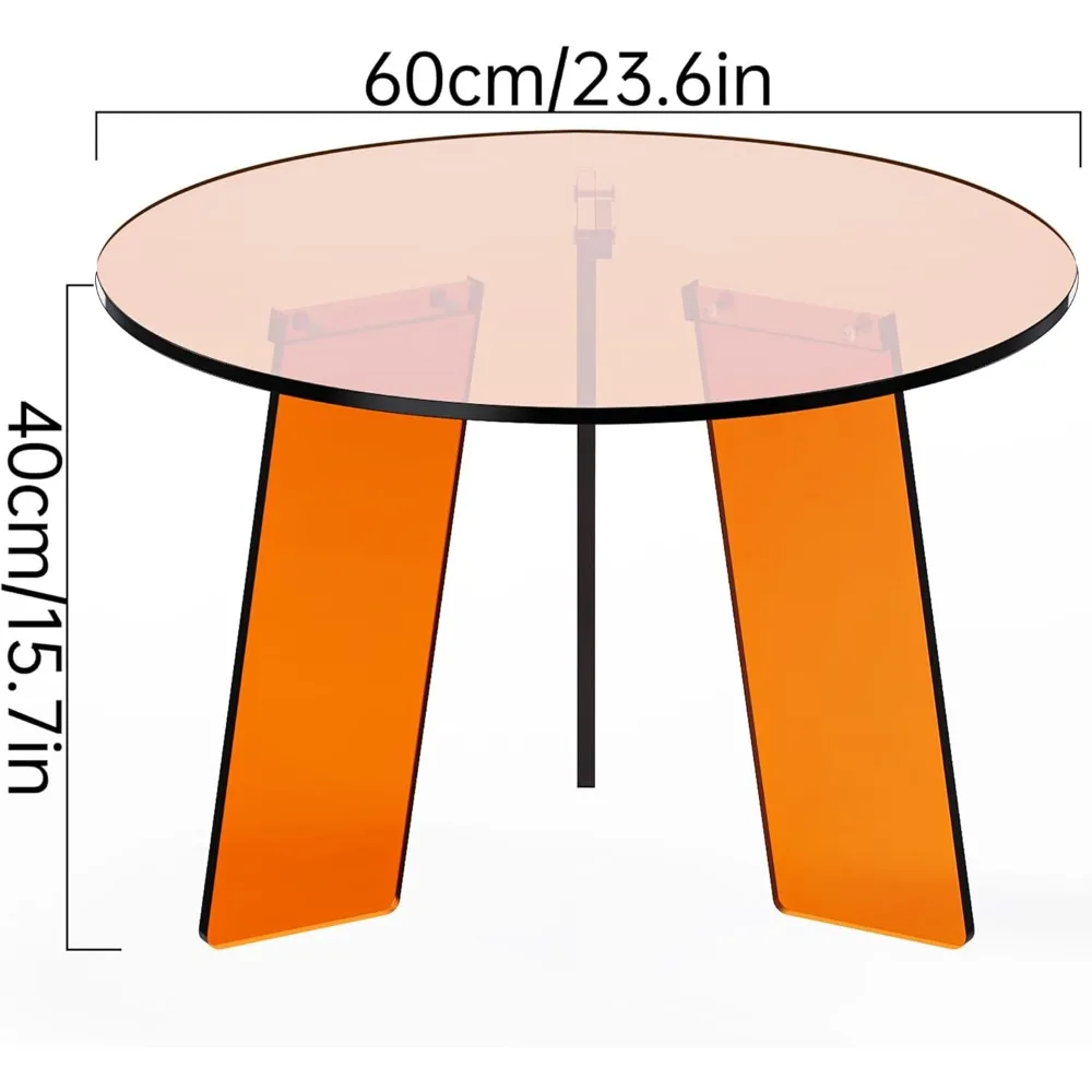 طاولة قهوة مستديرة من الأكريليك الشفاف، طاولة جانبية لوسيت حديثة لغرفة المعيشة وغرفة النوم والمكتب (برتقالي، 23.6 × 15.7) #2