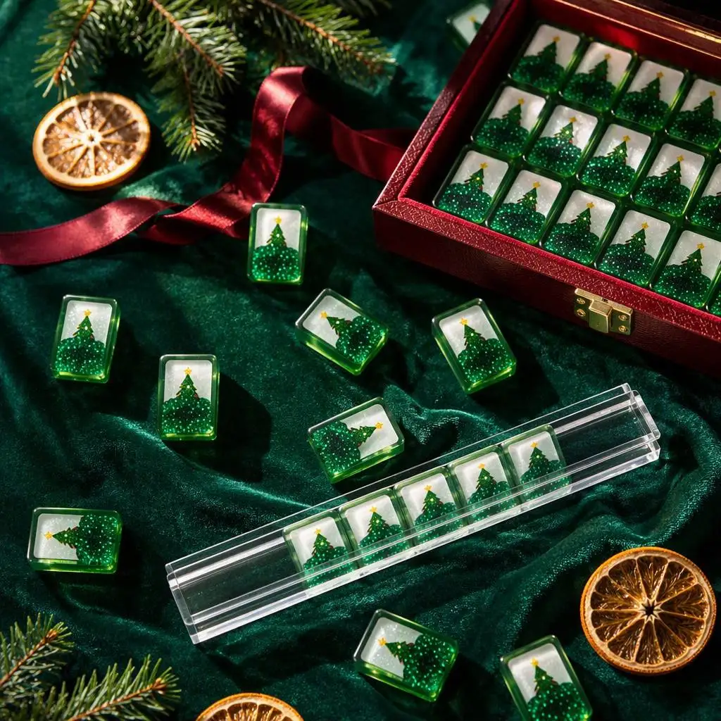 Luxury Christmas Mahjong Set, 160 Tiles, Santa Claus Design, Green Red Quicksand, American Style, Gift Box Included