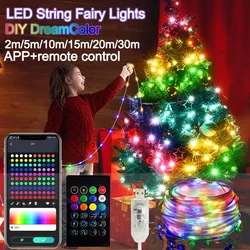 Tira de luces Led Dreamcolor Rgb WS2812B, guirnaldas de luces inteligentes con Bluetooth, guirnalda de luces navideñas impermeables para sala de cortinas de fiesta