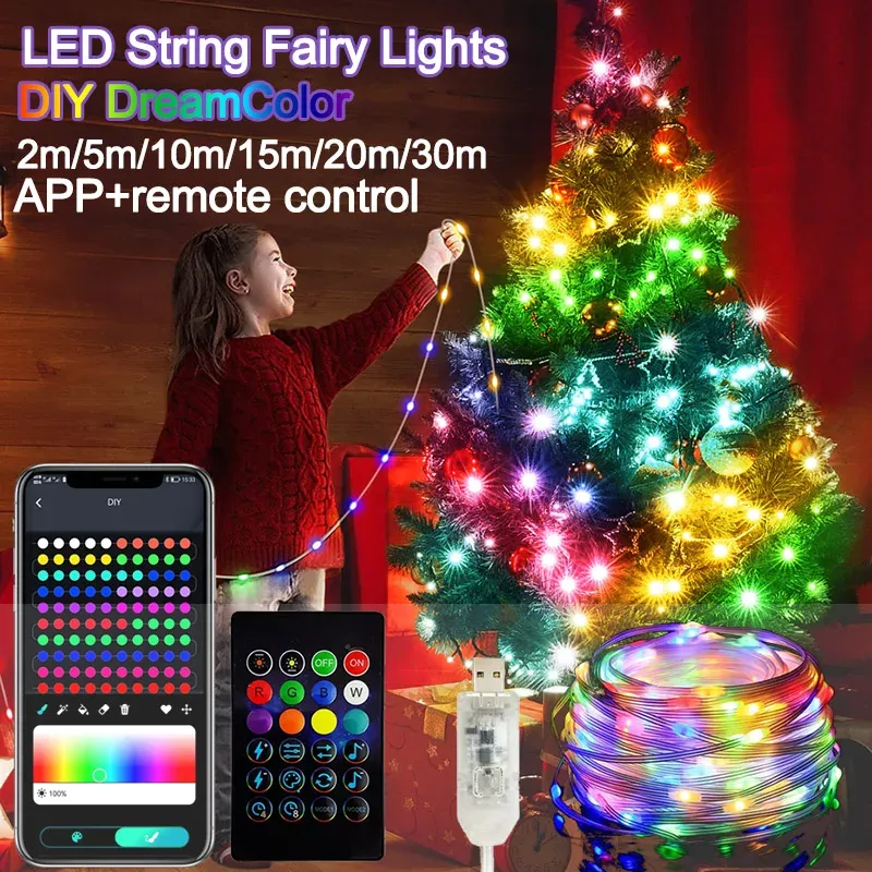  Dreamcolor Rgb Led Strip WS2812B Bluetooth Smart String Fairy Lights Christmas Garland Light Waterproof For Party Curtain Room 