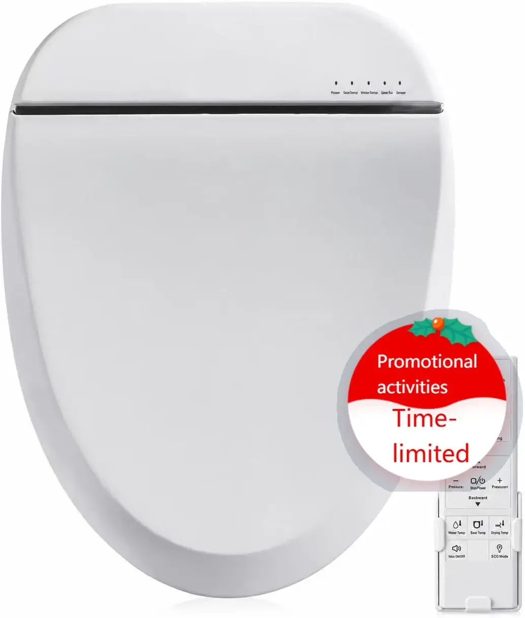 Smart Bidet Toilet Seat, Heated with Vortex Wash, Warm Dryer elongated | A102S-W Electric bidet seat with slow close, rear & fro