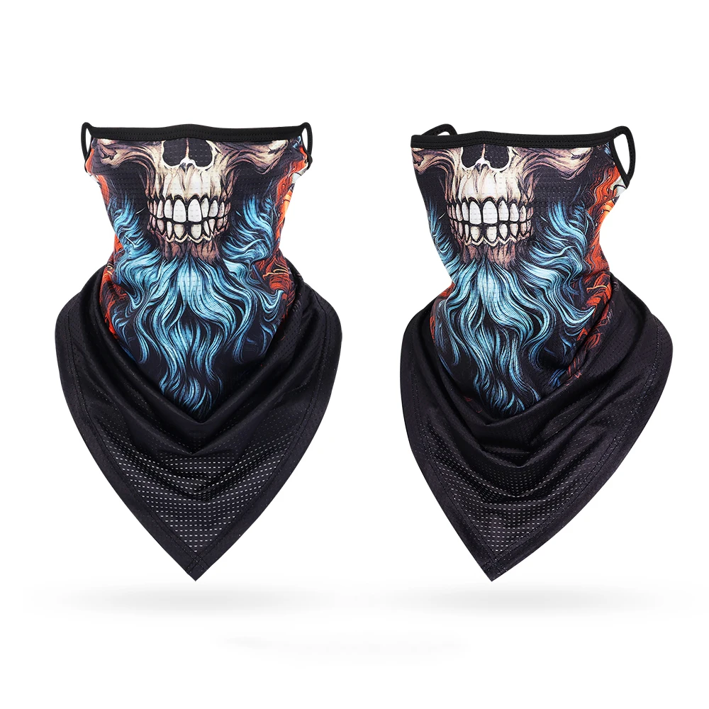 3D Print Face Scarf, Beard Skull, Triangle Face Mask, Cycling Bandana, Earloops, Face Balaclava Cover, Sunscreen, Neck Leggings