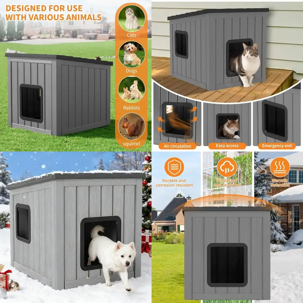 

Всепогодный водонепроницаемый пластиковый вольер для собак с вентиляционными отверстиями для щенков и мелких пород - серый и черный, большой размер