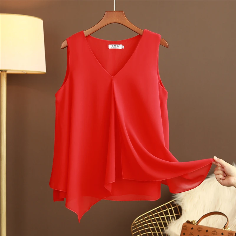 

Summer Korean Sle Loose Women's Svel V-Ne Top Inner Wear Outer Wear Chiffon Vest Polyester Fiber Commute Sle