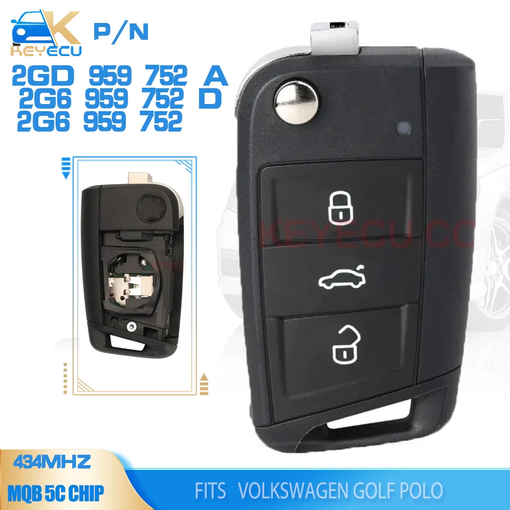 KEYECU OEM 2GD 959 752A /2G6 959 752D/ 2G6 959 752 Smart Remote Key MQB 5C Fob for Volkswagen Golf Polo 2017 2018 2019 2020 2021