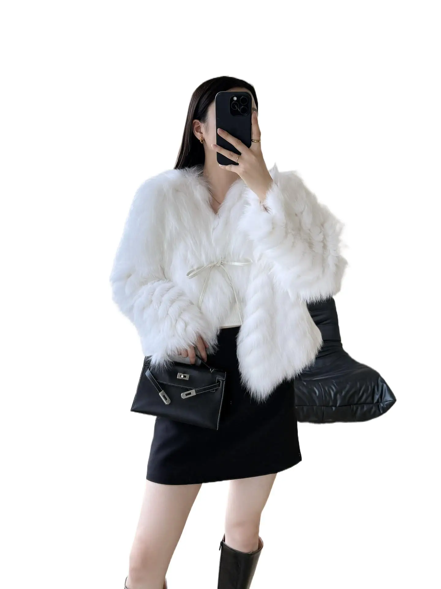 

Jiuwei Family 2025 New short slimming striped genuine fur imported fox fur fur coat, women's fur coat for winter