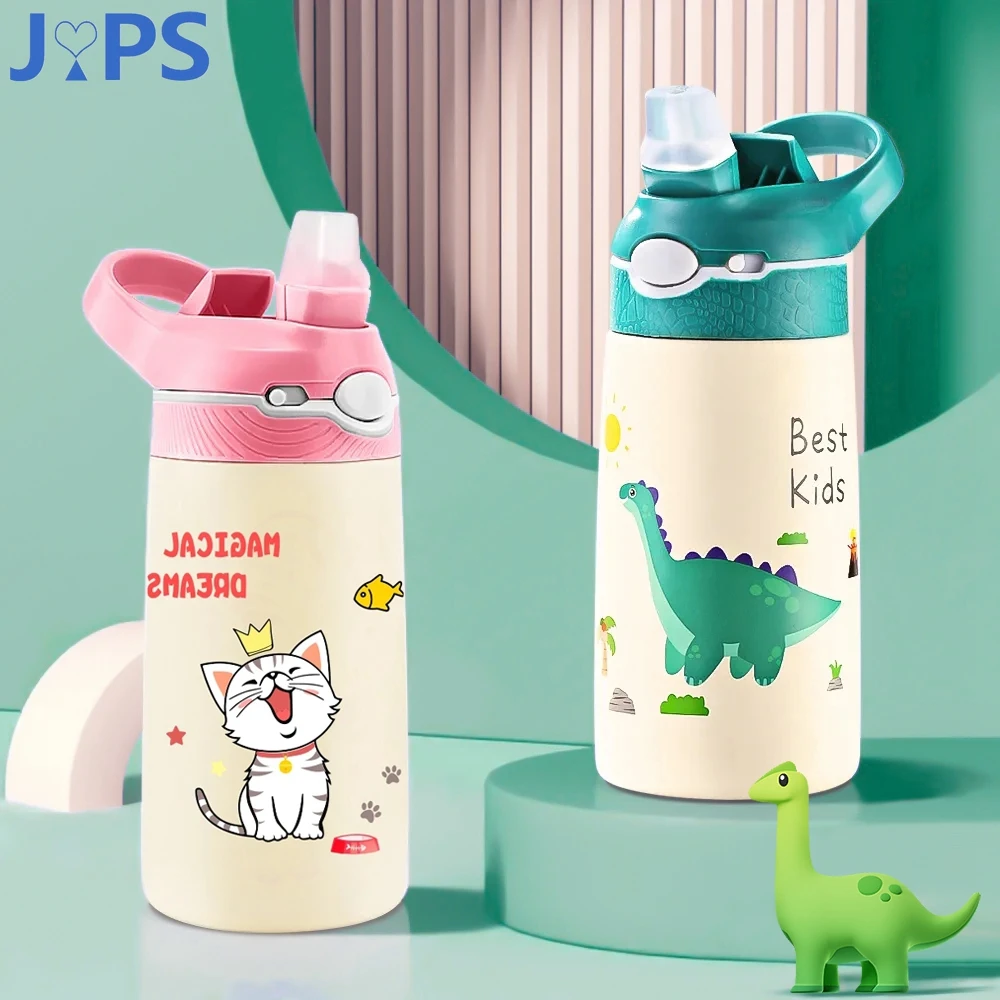 400ML Cute Children Thermos Bottle Boys Girl Thermos Mug With Straw Portable Kids Water Bottle for School Kids Christmas Gifts