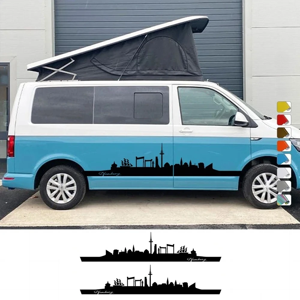 Car Sticker For Volkswagen VW Multivan Transporter T4 T5 BUS T6 30 Van Canper Skyline Hamburg Side Stripes Graphics Decor Decal