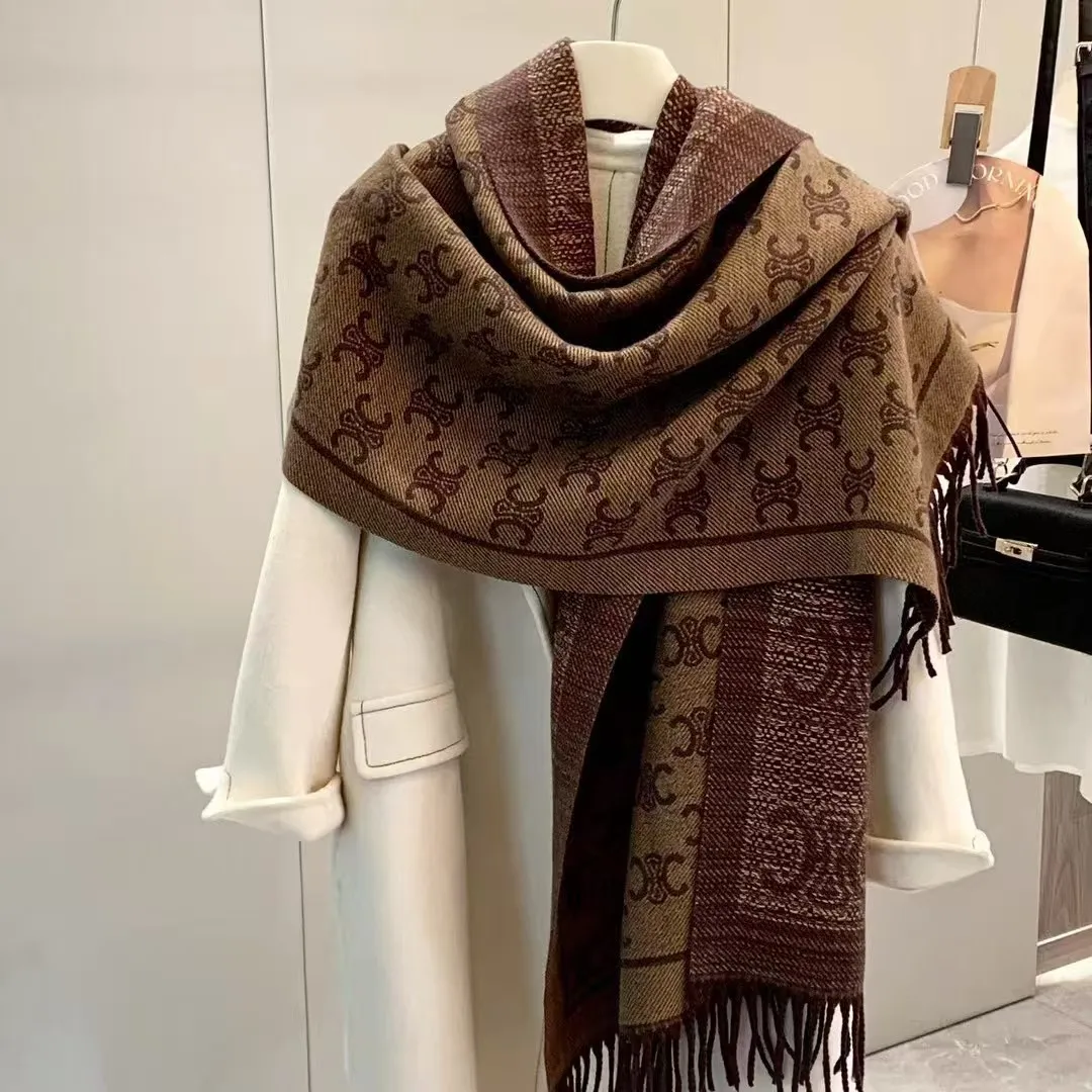 

Elegant Letter Jacquard Scarf 2025 Winter Double-Faced Cashmere Shawl Long Fringe Neck Warmer Luxurious Touch Warm Fashion Scarf