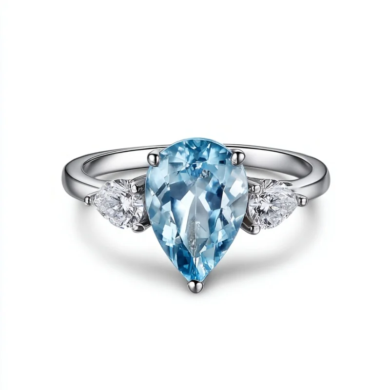 

925 Silve Lady's Rain natural gemstone sky blue Diamond Gemstone Engagement Fine Jewelry Women Ring Gift