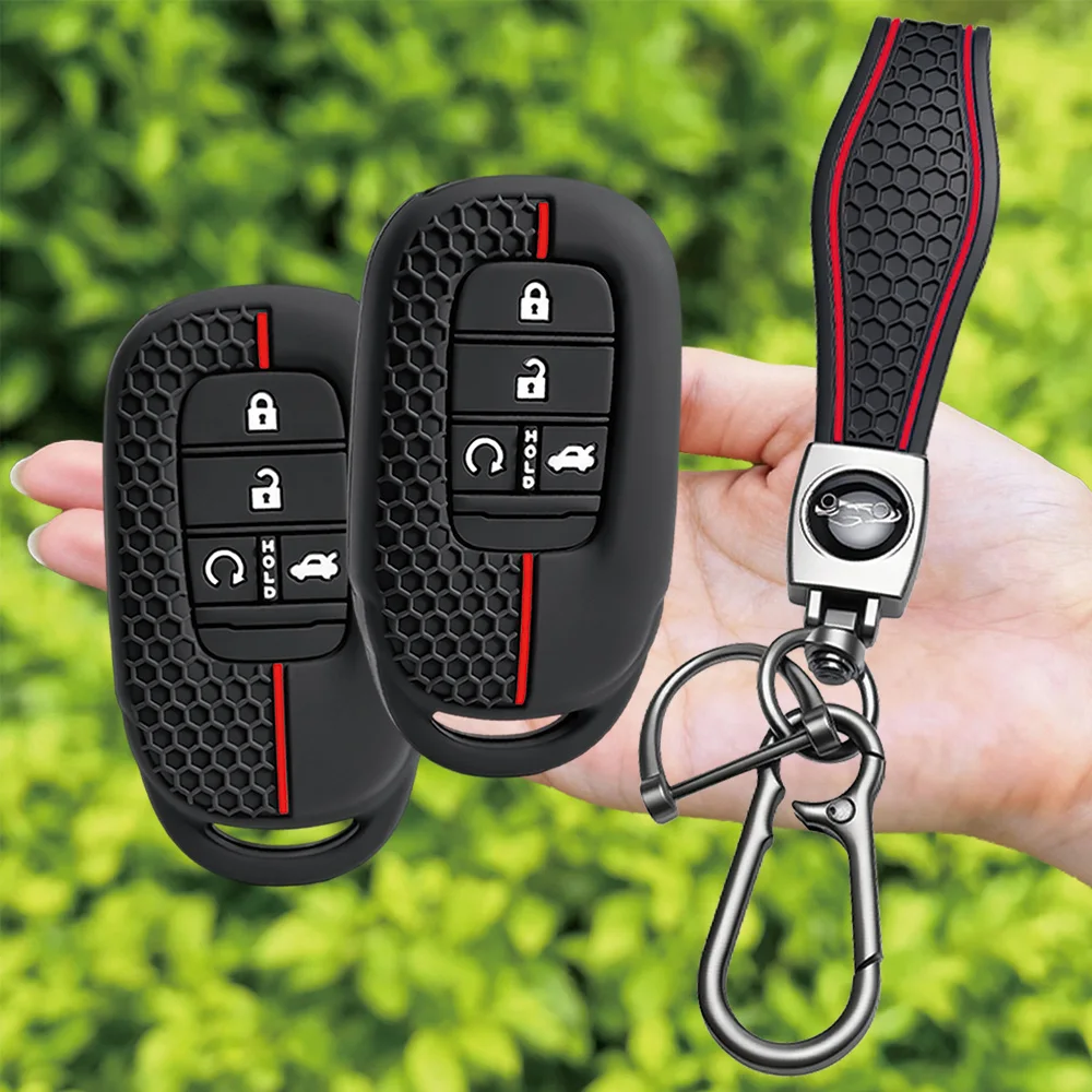 For Honda Accord Civic CR-V HR-V Pilot Passport Odyssey Ridgeline silicone car key fob cover with wrist strap and carabiner
