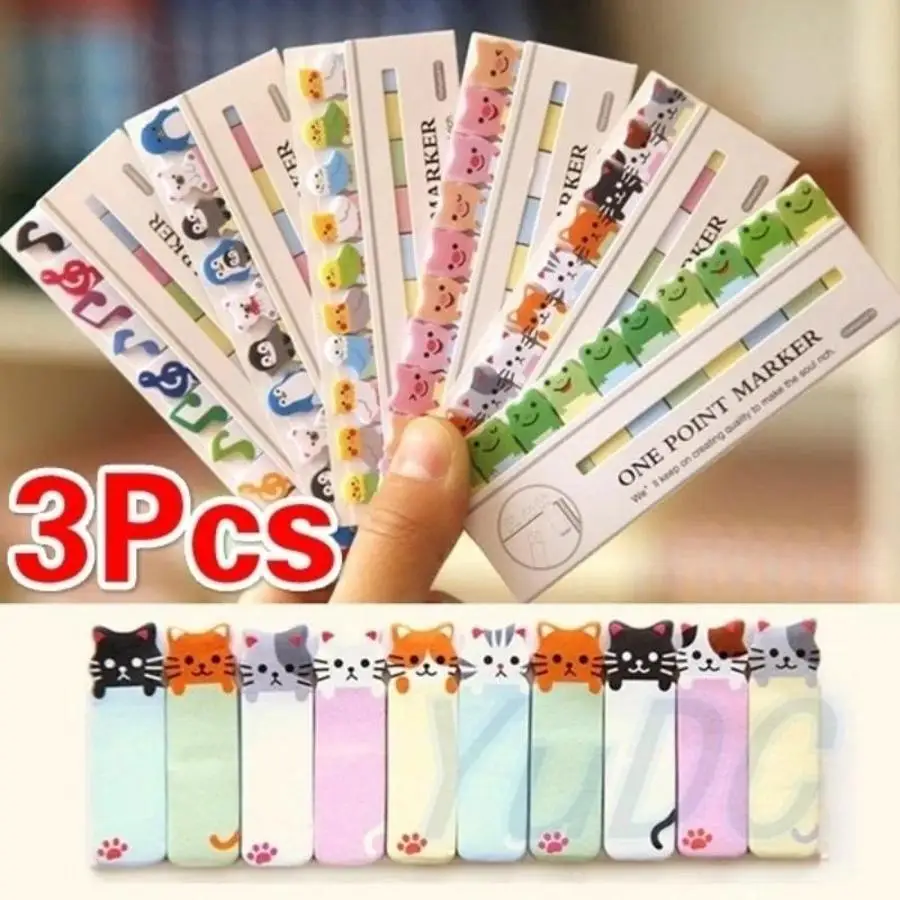3 Pack Cute Cat Sticky Notes Kawaii Black Cat Memo Pads Creative Shaped Index Tabs School Office Notebook Stationery Supplies