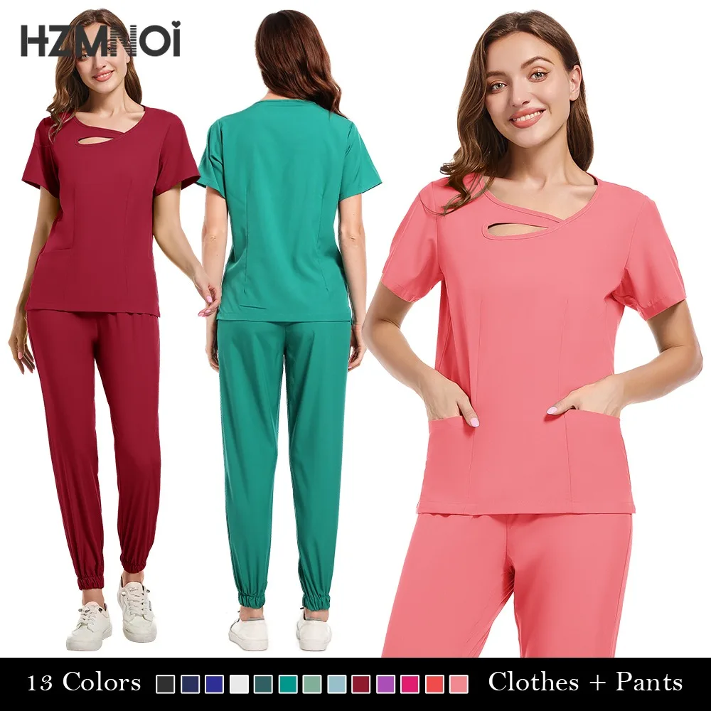 HZMNOI Neue modische Scrub-Designs für Damen, Jogger, Klinik, Krankenschwesteruniformen, medizinische Krankenpflege, Scrubs-Uniformen, Sets, Krankenhausuniformen