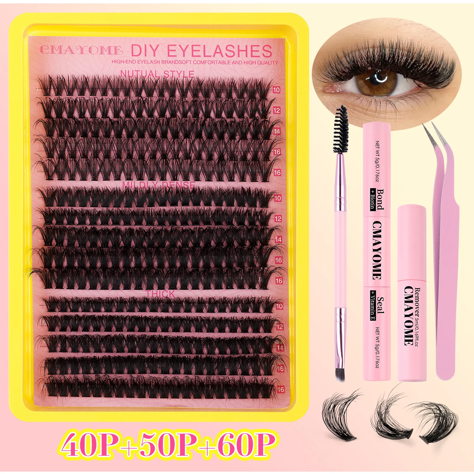 Fluffy Cluster Lashes Set Bindung und Siegel Kleber Applikator Kit Russische dicke D Curl Natürliche Wimpernverlängerung DIY Make-up-Zubehör