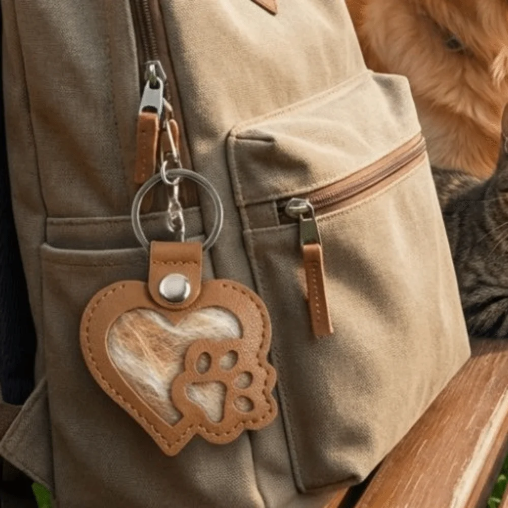 Sac de rangement pour poils d'animaux en forme de cœur en cuir PU, porte-clés commémoratif portable, pendentif patte de chien scellé DIY, accessoire pour sac d'école
