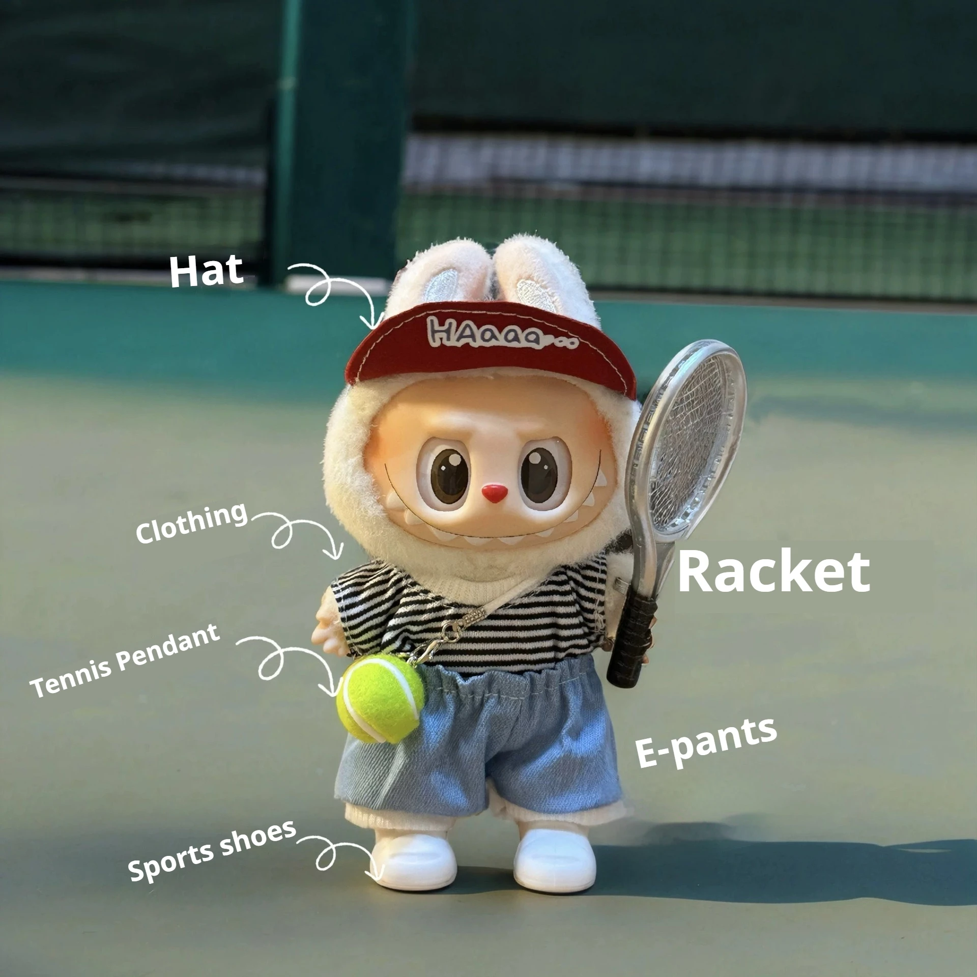 Fashion Sports Tennis Suit for Labubu I II Dolls Cute Korea Style Clothes Tennis Pendant Pink White T-shirt for Labubu Clothes