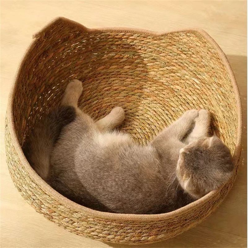

Woven Rattan Cat Bed Detachable Washable Scratching Board Four Season Cozy Pet Nest For Cats Home Display Gift For Cat Owners