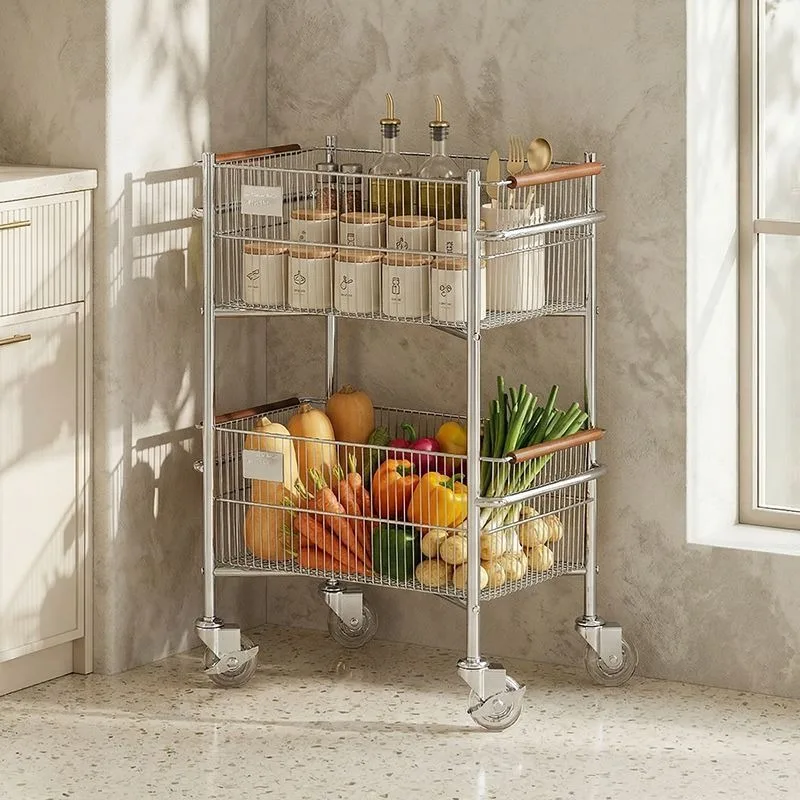 kitchen vegetable rack, multi-layer snack storage rack, cart mobile floor fruit basket, household seasoning rack