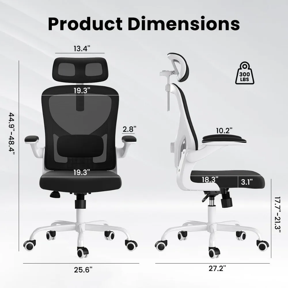 Ergonomic Home Office Chair with Adjustable Lumbar Support and Armrests, Comfortable Computer Desk Chair with Headrest