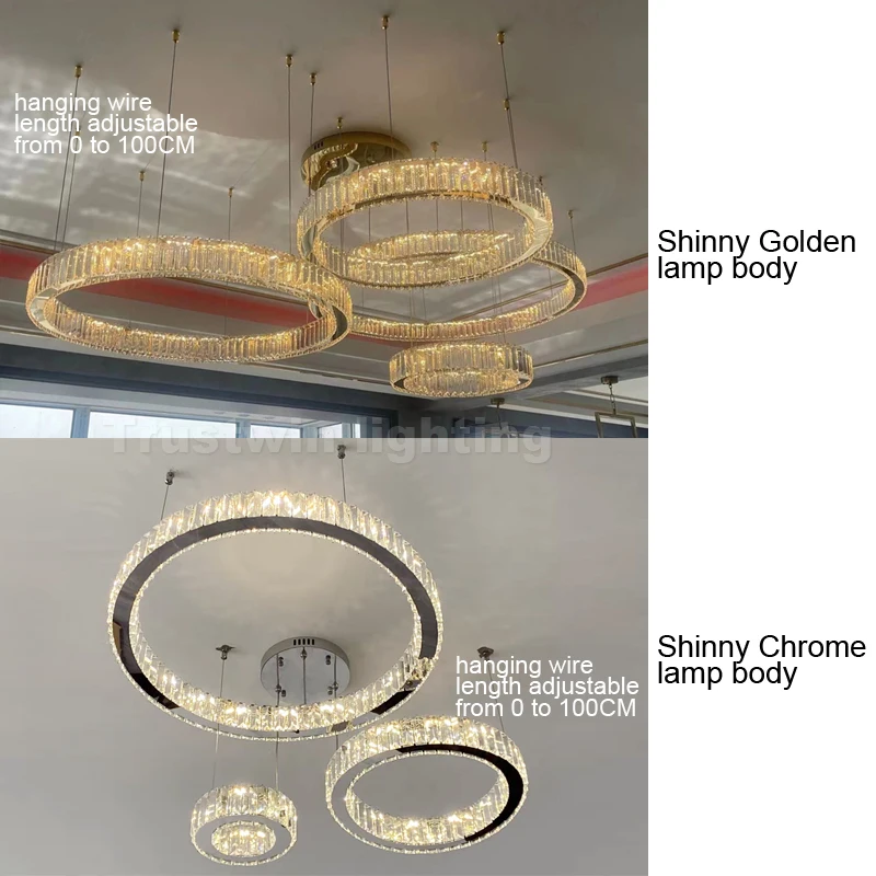 Modern 3/4/5 Ring Crystal Chandelier Gold Chrome LED Round Pendant Light Circle Ceiling Lamp for Dining Living Room