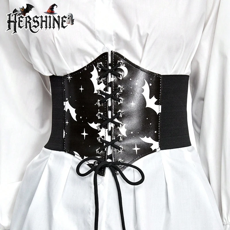 قطعة واحدة من حزام الخصر النسائي المطبوع باللون الأسود مع زخرفة عين الخماسي Y2K على الطراز القوطي الداكن للوصول الأساسي للهالوين