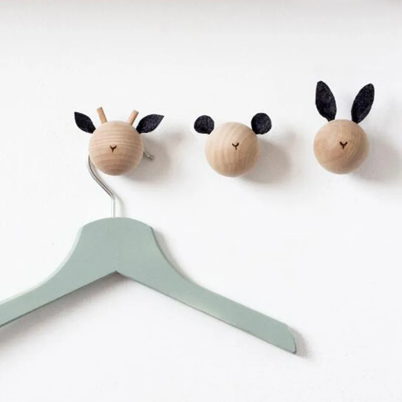 Nordic Kids Room Decorative Wall Hanging Clothing Hooks Wood Rabbit Children Wall Sticker Clothes Hook  Hanger Organizer