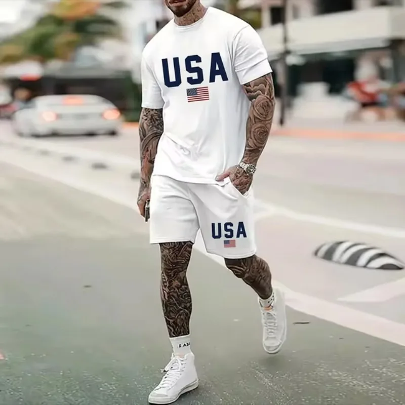 North American Trendy Herren S Lässiges, übergroßes Set mit bedruckten Mustern, leicht und atmungsaktiv, auch für den Sport geeignet